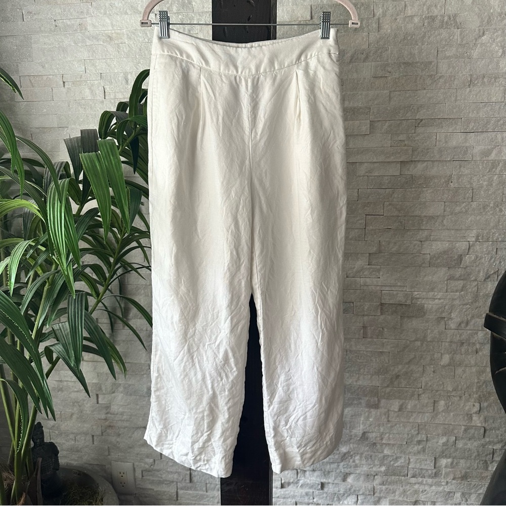 J. CREW White High-rise pleated pant in linen blend Size 2